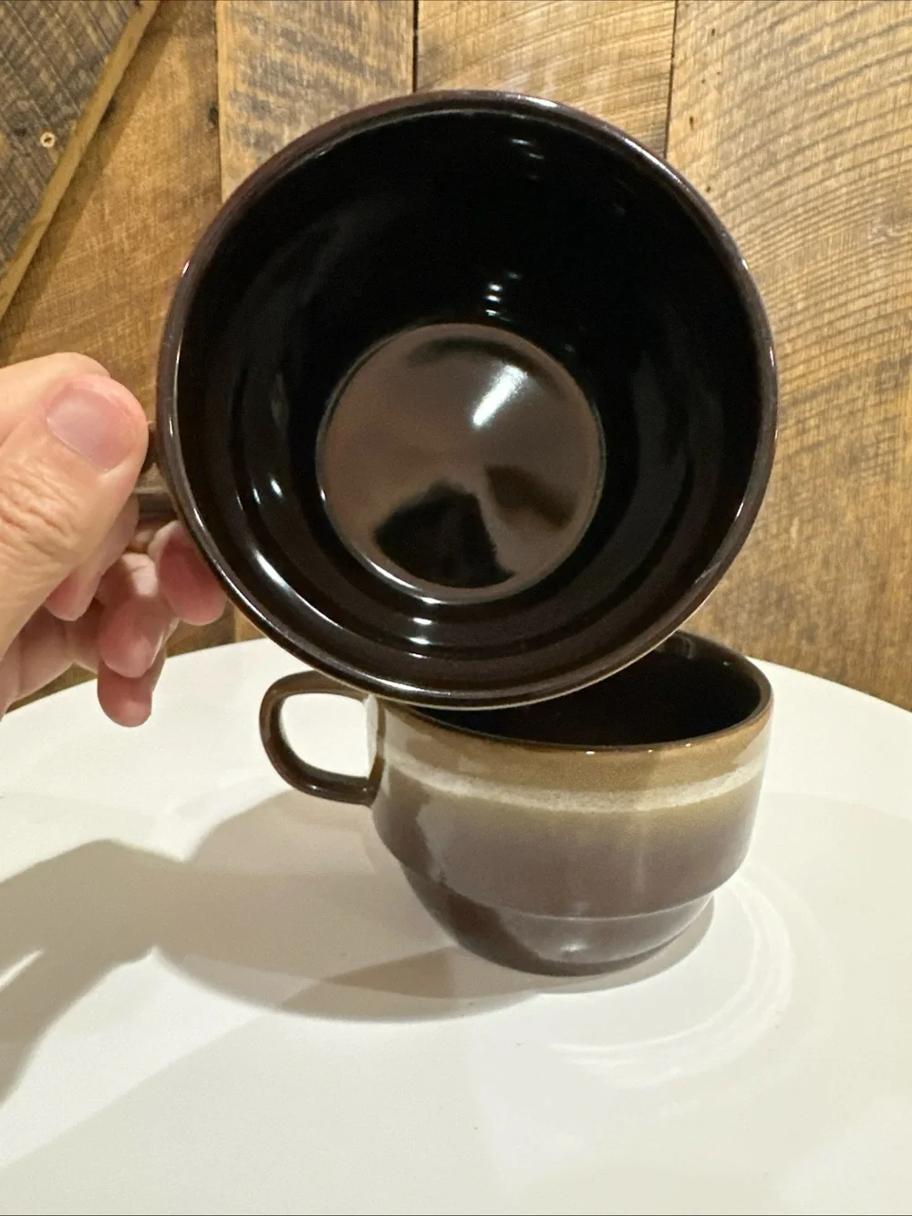 Vintage Pier 1 Imports Stoneware Drip Glaze Stacking Coffee/soup Mugs Set of 2